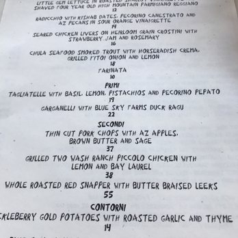 Tratto - The menu - Italian Near Me - Phoenix, Arizona