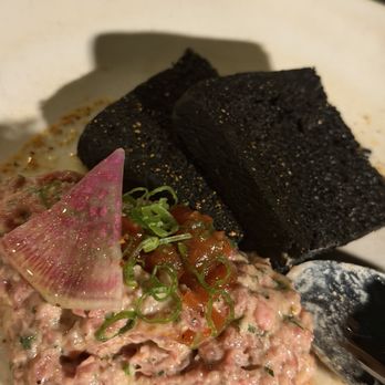 Pa’La Downtown - Beef tartare with squid ink milk bread - Mediterranean Near Me - Phoenix, Arizona Pa’La Downtown - Beef tartare with squid ink milk bread - Mediterranean Near Me - Phoenix, Arizona
