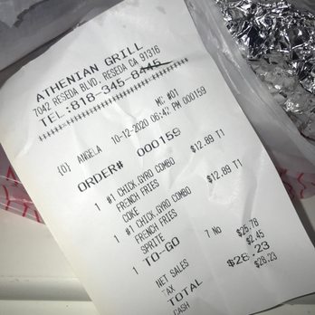Athenian Grill - Receipt - Greek Near Me - Reseda, California Athenian Grill - Receipt - Greek Near Me - Reseda, California