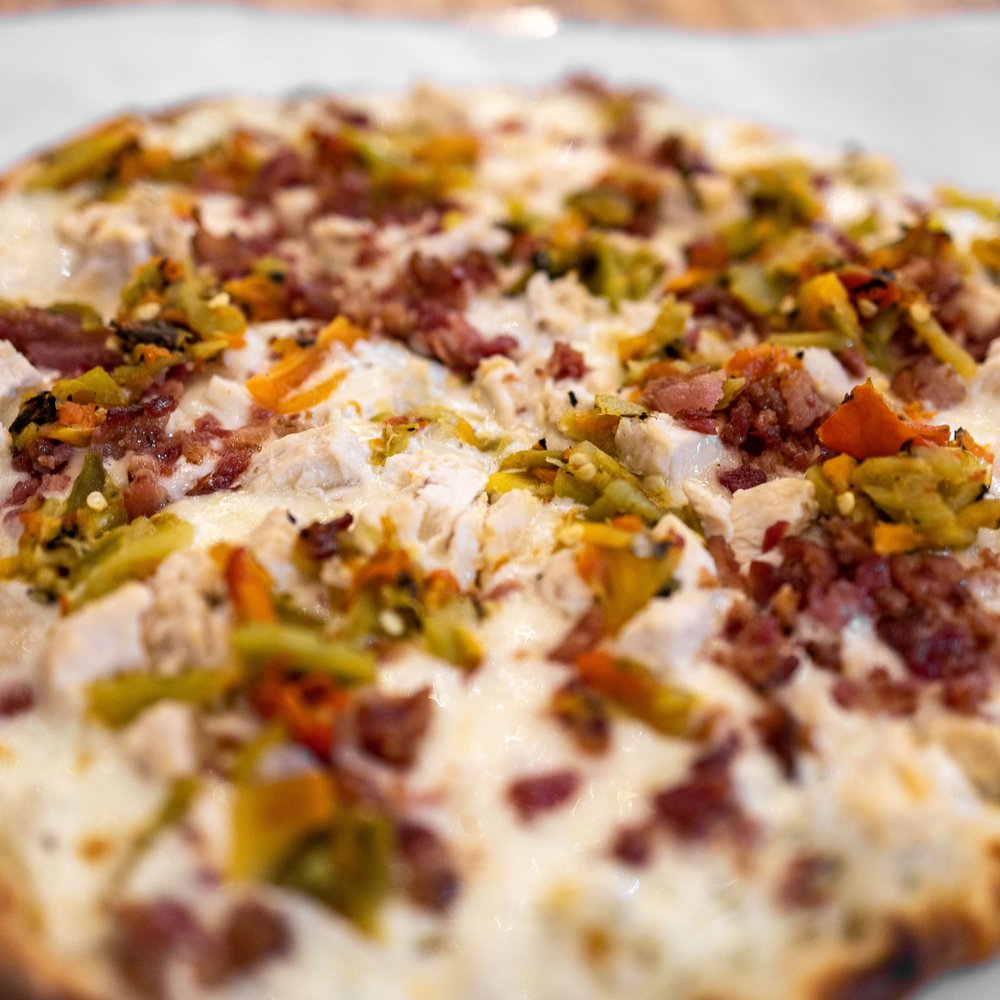 Guadalupe Mountain Brewery - New Mexico Green Chile Pizza ($15) - Breweries Near Me - Carlsbad, New Mexico