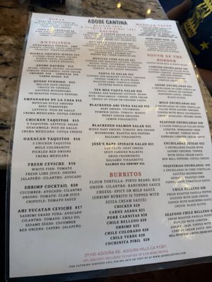 Menu photo 5 Adobe Cantina Agoura Hills, CA