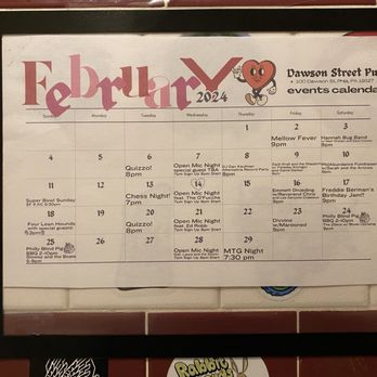 Dawson Street Pub - a calendar on the wall - Pubs Near Me - Philadelphia, Pennsylvania Dawson Street Pub - a calendar on the wall - Pubs Near Me - Philadelphia, Pennsylvania