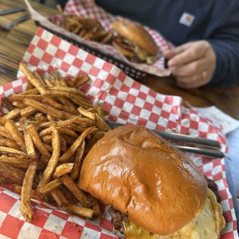 The Hangout - The Hangover Burger with fries - Burgers Near Me - Chanute, Kansas The Hangout - The Hangover Burger with fries - Burgers Near Me - Chanute, Kansas