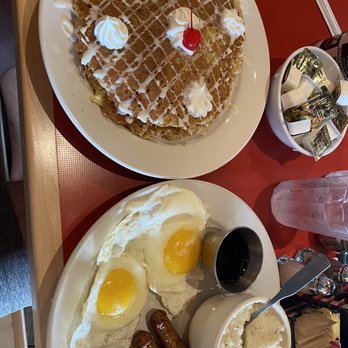 The Egg Bistro - Pineapple Upside Down Pancakes plus eggs, turkey sausage, and grits! Fantastic! - Breakfast & Brunch Near Me - Virginia Beach, Virginia The Egg Bistro - Pineapple Upside Down Pancakes plus eggs, turkey sausage, and grits! Fantastic! - Breakfast & Brunch Near Me - Virginia Beach, Virginia