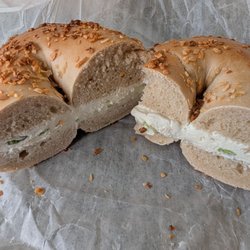 Bagel Garden - An onion bagel with chive cream cheese