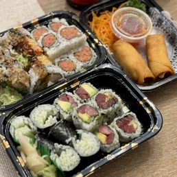 Shrimp Tempura Roll, Spicy Tuna Roll, Cucumber Roll, Tuna Avocado Roll, spring rolls Shrimp Tempura Roll, Spicy Tuna Roll, Cucumber Roll, Tuna Avocado Roll, spring rolls