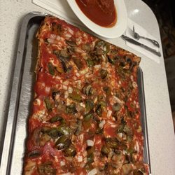 Veggie pizza and 2 meatballs