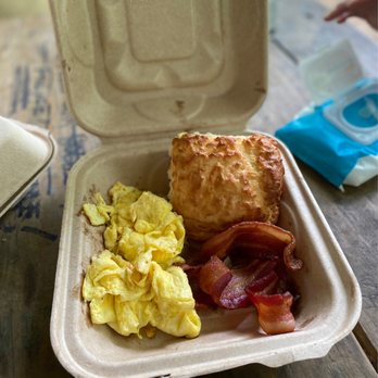 Biscuit Head - Half Breakfast: Scrambled Eggs, Bacon, and Biscuit - Cafes Near Me - Asheville, North Carolina Biscuit Head - Half Breakfast: Scrambled Eggs, Bacon, and Biscuit - Cafes Near Me - Asheville, North Carolina