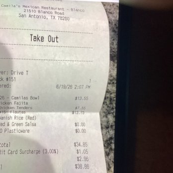 Camila's Mexican Restaurant - Receipt - Mexican Near Me - San Antonio, Texas Camila's Mexican Restaurant - Receipt - Mexican Near Me - San Antonio, Texas