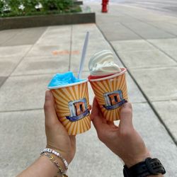 Detroit Water Ice Factory - Honolulu Blue Raspberry and Zetterberry with soft serve ice cream