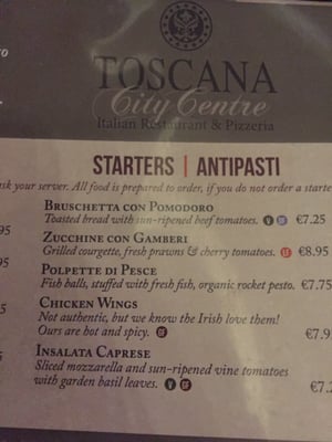 Menu photo 2 Toscana Restaurant City Centre Dublin, D Menu photo 2 Toscana Restaurant City Centre Dublin, D