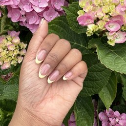 Clean design and nice shape. Yellow French gel manicure ($40) Clean design and nice shape. Yellow French gel manicure ($40)