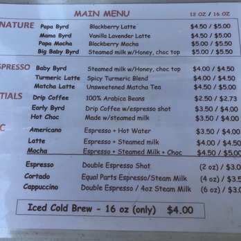The RedByrd Coffee Shop - Main menu - Coffee & Tea Near Me - franklin, Tennessee The RedByrd Coffee Shop - Main menu - Coffee & Tea Near Me - franklin, Tennessee