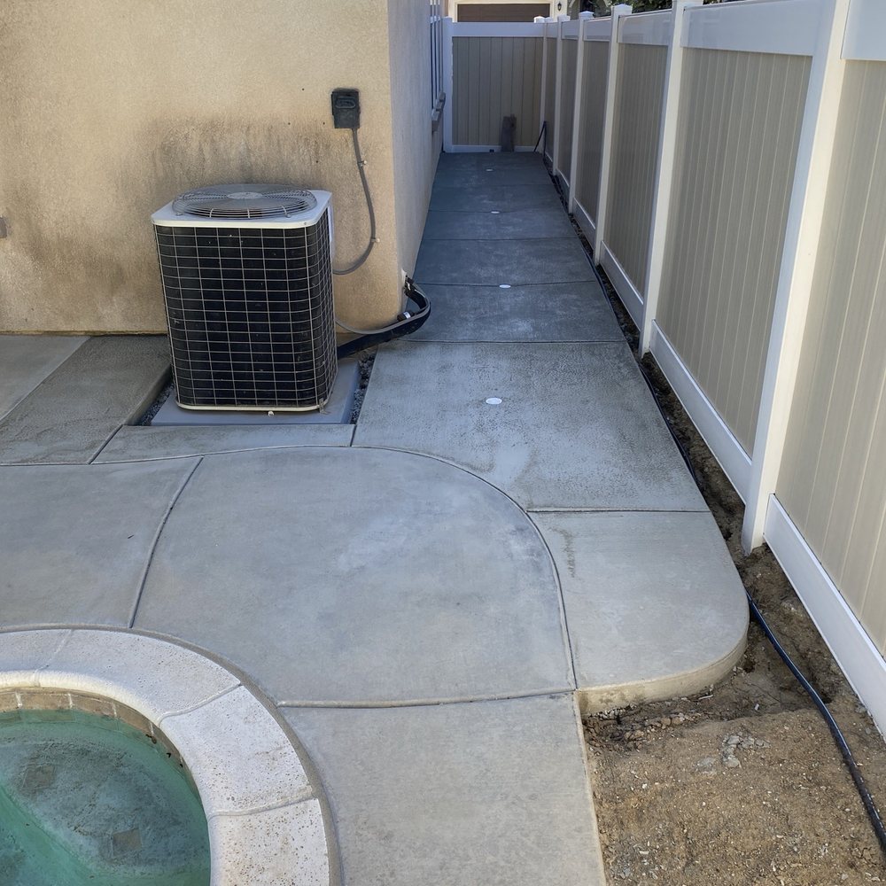 Tapia's Concrete Service - Concrete around A/C and sidewalk down the side of the fence. - Masonry/Concrete Near Me Tapia's Concrete Service - Concrete around A/C and sidewalk down the side of the fence. - Masonry/Concrete Near Me