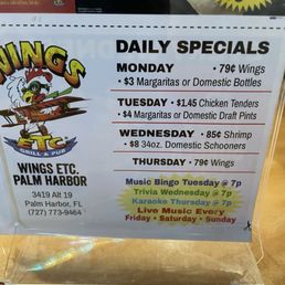 Week day specials. Week day specials.