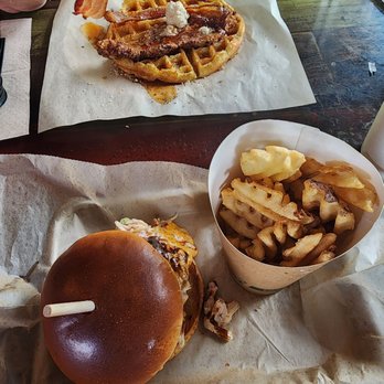 BTW - Southerner burger and goodness gracious waffle. Awesome! - Burgers Near Me - Tavares, Florida