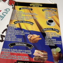 Colombian Bakery - Spanish menu