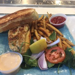 Crab cake sandwich. Damn good! Crab cake sandwich. Damn good!