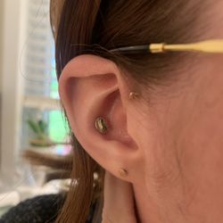 Obelisk Body Piercing - New conch and 7 month old forward helix piercings by Abra