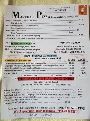 Menu photo 2 Martha's Pizza Haw River, NC