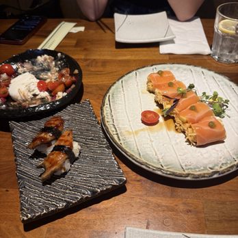 Enraku - burata salad MANGO SALMON SPECIAL FRESH WATER EEL 1PC - Sushi Bars Near Me - Fullerton, California
