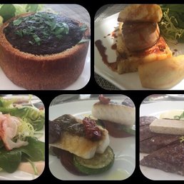 Escargo, fois gras, lobster salad, fish of the day, beef