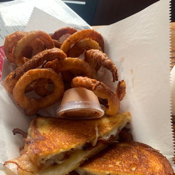 Showtown Bar & Grill - Meh onion rings and grilled cheese w ham - Bars Near Me - Gibsonton, Florida