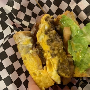 Stanton's City Bites - Cowboy Brunch Burger cut in half - Burgers Near Me - Houston, Texas Stanton's City Bites - Cowboy Brunch Burger cut in half - Burgers Near Me - Houston, Texas