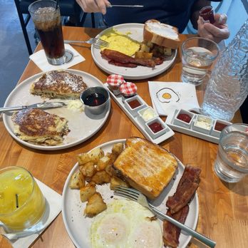 Yolked Kitchen - Pancakes and 2 bacon, egg, potato and toast plates. - Breakfast & Brunch Near Me - Clovis, California Yolked Kitchen - Pancakes and 2 bacon, egg, potato and toast plates. - Breakfast & Brunch Near Me - Clovis, California