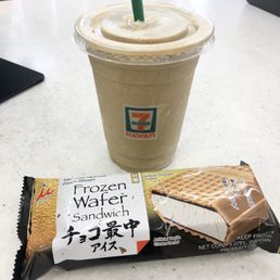 Caramel macchiato blended drink (medium for $2.99) and a frozen wafer ice cream sandwich