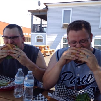 Beachwood Eatery - 2 of our boys eating the my 3 sons burger. - Hot Dogs Near Me - The Dalles, Oregon