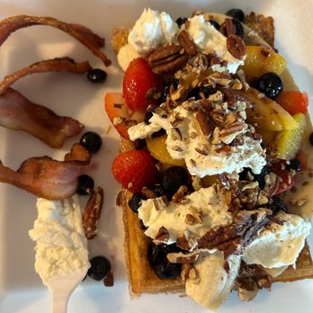 The Belgian Cafe - Bananas Supreme with an added side of bacon. Yum! - Breakfast & Brunch Near Me - Solvang, California The Belgian Cafe - Bananas Supreme with an added side of bacon. Yum! - Breakfast & Brunch Near Me - Solvang, California