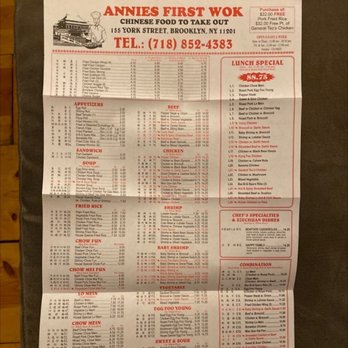 Annie’s First Wok - Menu from 7/21/2022. Picked it up tonight, along with some Roasted Pork Fried Rice! Mmm-mmm. - Chinese Near Me - Brooklyn, New York