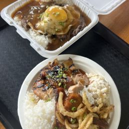 Loco moco Teriyaki chicken with crispy pork Loco moco Teriyaki chicken with crispy pork