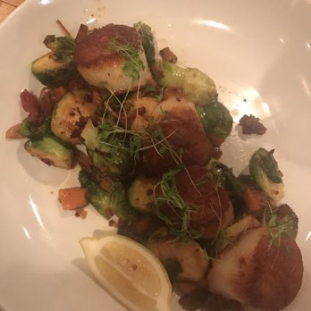 Matt's Fish Camp Bethany - Scallops with "dirty Brussels" aka bacon! Delish!! - Seafood Near Me - Bethany Beach, Delaware