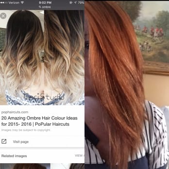 Bombshells Color Bar And Spa - Left-picture I showed the stylist, Right-what I left with. Such an unflattering ugly orange, will not be coming here again!! - Hair Salons Near Me - Clarksville, Tennessee