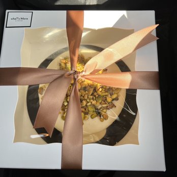 whaT’s More cake studio  - Nicely boxed up Orange Pistachio molten cake - Custom Cakes Near Me - Sunnyvale, California