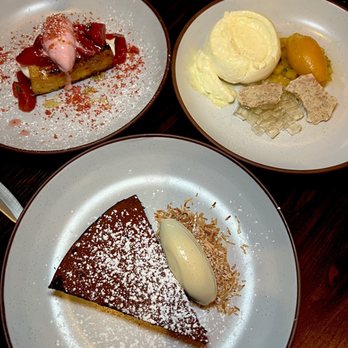 Sparrow + Wolf - Strawberry honey toast ($12), frozen coconut ($15), ganache torte ($12) - New American Near Me - Las Vegas, Nevada Sparrow + Wolf - Strawberry honey toast ($12), frozen coconut ($15), ganache torte ($12) - New American Near Me - Las Vegas, Nevada