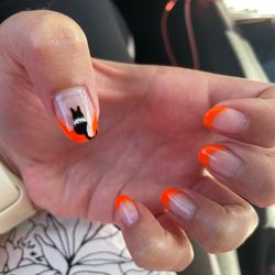 Reflections-A Salon - French manicure with freehand nail art of my cat