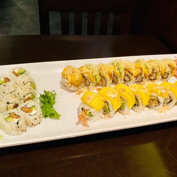 Aji Sushi Teppan - Philly roll (left), volcano roll (top right) and mango tango (bottom right) - Sushi Bars Near Me - Winter Garden, Florida Aji Sushi Teppan - Philly roll (left), volcano roll (top right) and mango tango (bottom right) - Sushi Bars Near Me - Winter Garden, Florida
