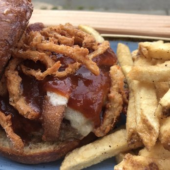 Some Random Bar - BBQ bacon & cheese version of their beef burger. Loved the crispy onions! - New American Near Me - Seattle, Washington