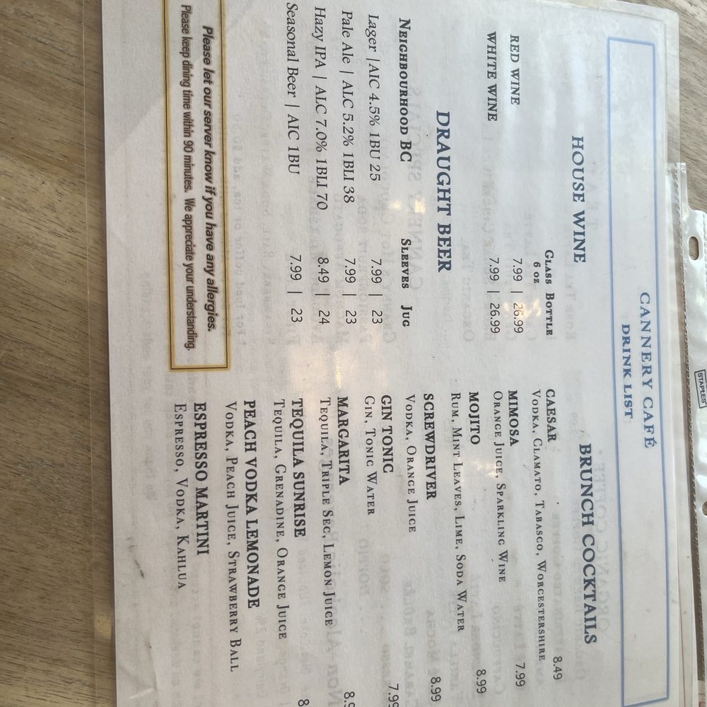Cannery Cafe - Menu - Canadian (New) Near Me - Richmond, British Columbia