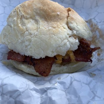 Everybody's Loaded Biscuits - a bacon and cheese biscuit sandwich - Food Trucks Near Me