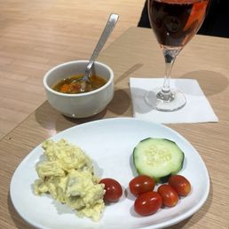 Beef &Veggie soup, potato salad and veggies, glass of rose; Follow me @RimyEats on Instagram Beef &Veggie soup, potato salad and veggies, glass of rose; Follow me @RimyEats on Instagram