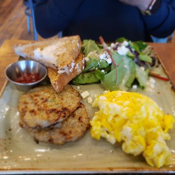 First Watch - "The Traditional" with savory chicken sausage patty, eggs and mixed greens. - Breakfast & Brunch Near Me - Pembroke Pines, Florida First Watch - "The Traditional" with savory chicken sausage patty, eggs and mixed greens. - Breakfast & Brunch Near Me - Pembroke Pines, Florida