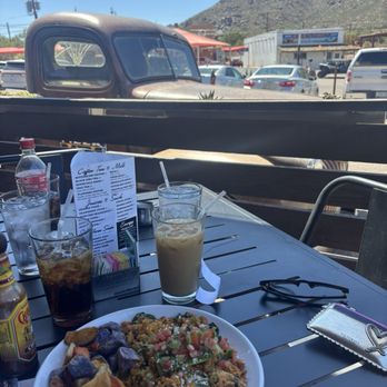 Brunch - Kitchen & Cocktails - View on patio, vintage truck in front of the cafe. - Breakfast & Brunch Near Me - Cave Creek, Arizona