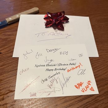 Bar Vlaha - Bar Vlaha's staff's token of appreciation. - Greek Near Me - Brookline, Massachusetts Bar Vlaha - Bar Vlaha's staff's token of appreciation. - Greek Near Me - Brookline, Massachusetts