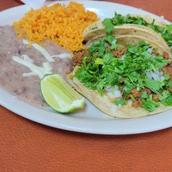 Little Mexico - Taco lunch special, 2 ground beef tacos with cilantro and onion.