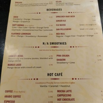 Casablanca Brookfield - Snapshot of beverages menu - Middle Eastern Near Me - Brookfield, Wisconsin Casablanca Brookfield - Snapshot of beverages menu - Middle Eastern Near Me - Brookfield, Wisconsin