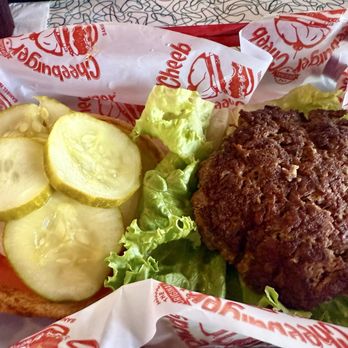 Cheeburger Cheeburger - My yummy 6 ounce burger no cheese - Burgers Near Me - Sanibel Island, Florida Cheeburger Cheeburger - My yummy 6 ounce burger no cheese - Burgers Near Me - Sanibel Island, Florida